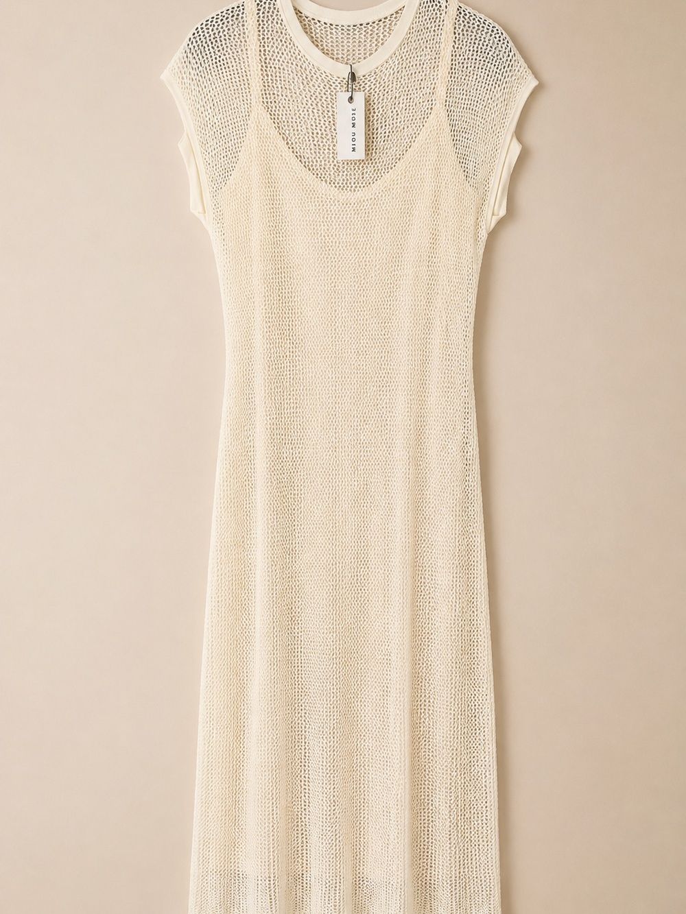 Miou Muse Cream Knit Mesh Maxi Dress NWT Size M